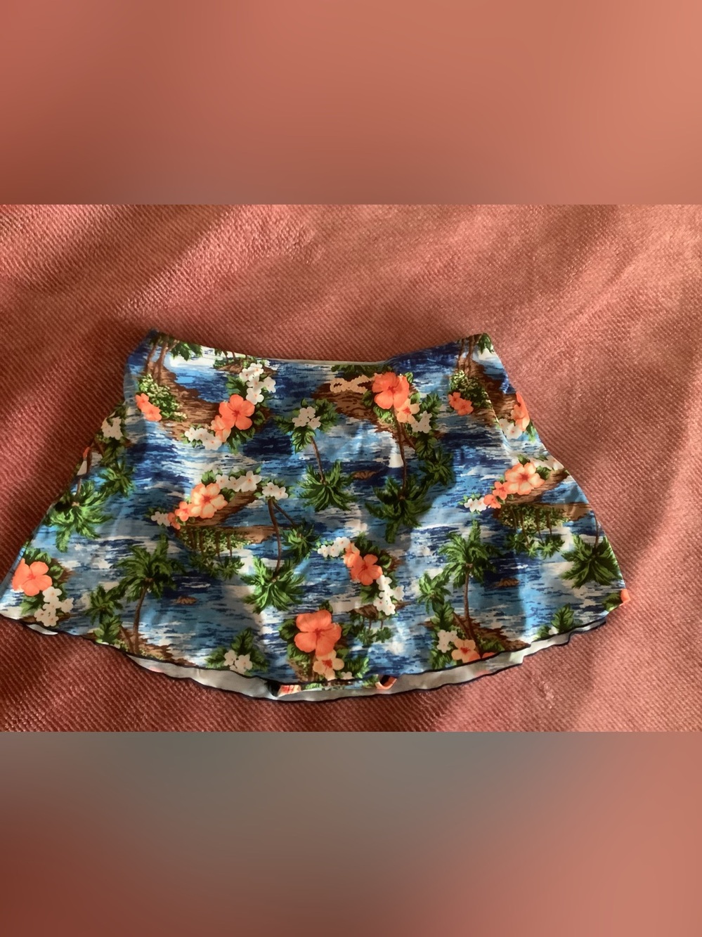 Tropical Floral Mini Skirt - Blue & Coral